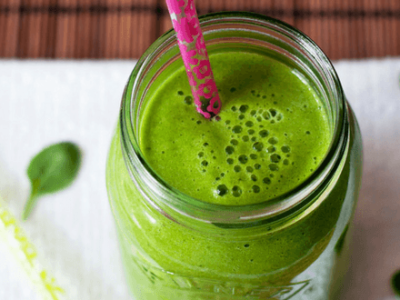 High Sugar Green Smoothie with Pink Straw